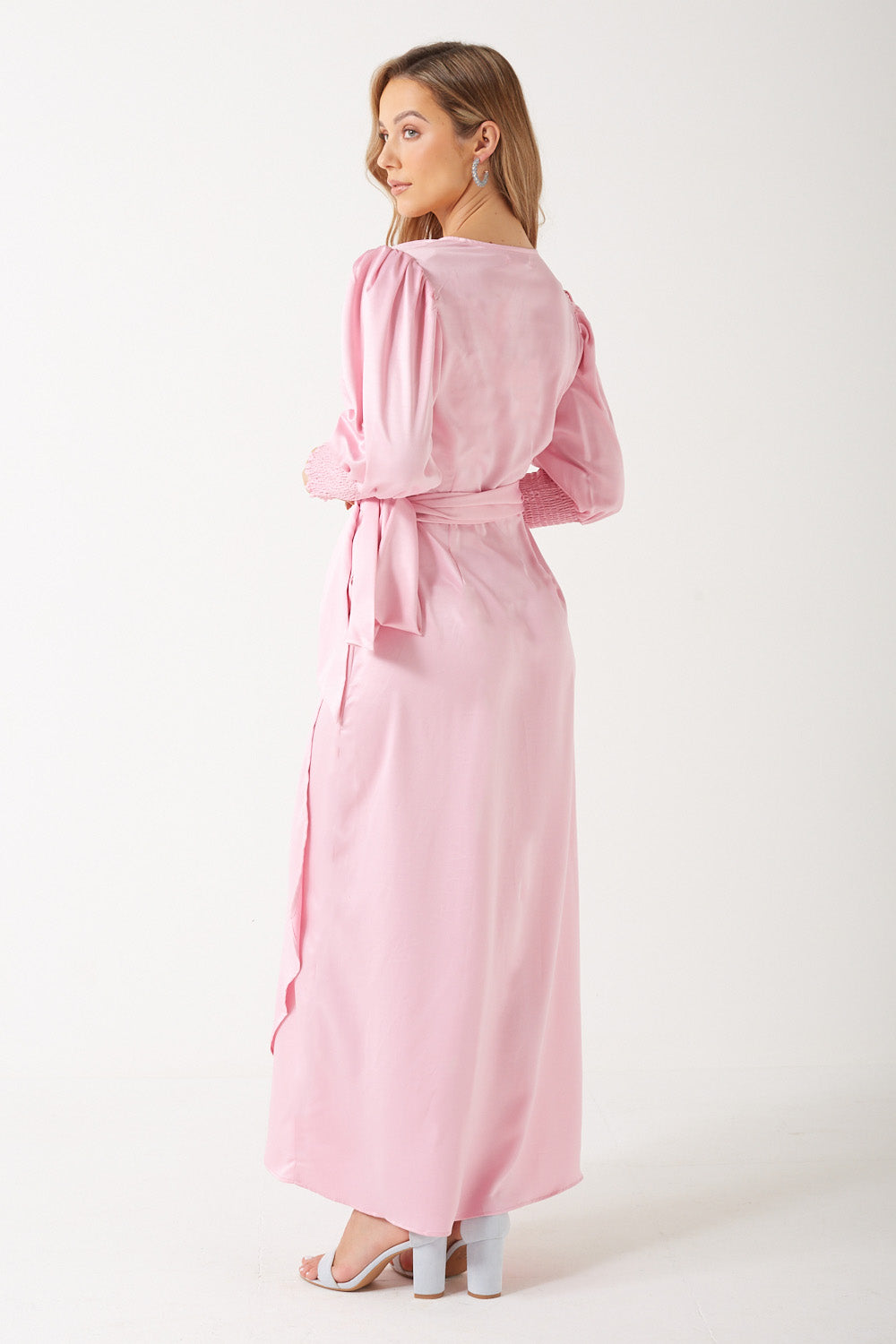 Julie Satin Wrap Dress in Pink