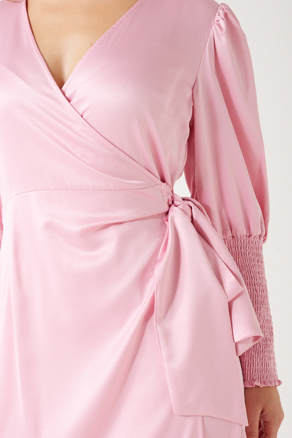Julie Satin Wrap Dress in Pink