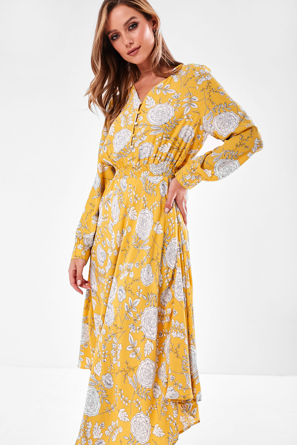 July Floral Midi Dress in Yellow