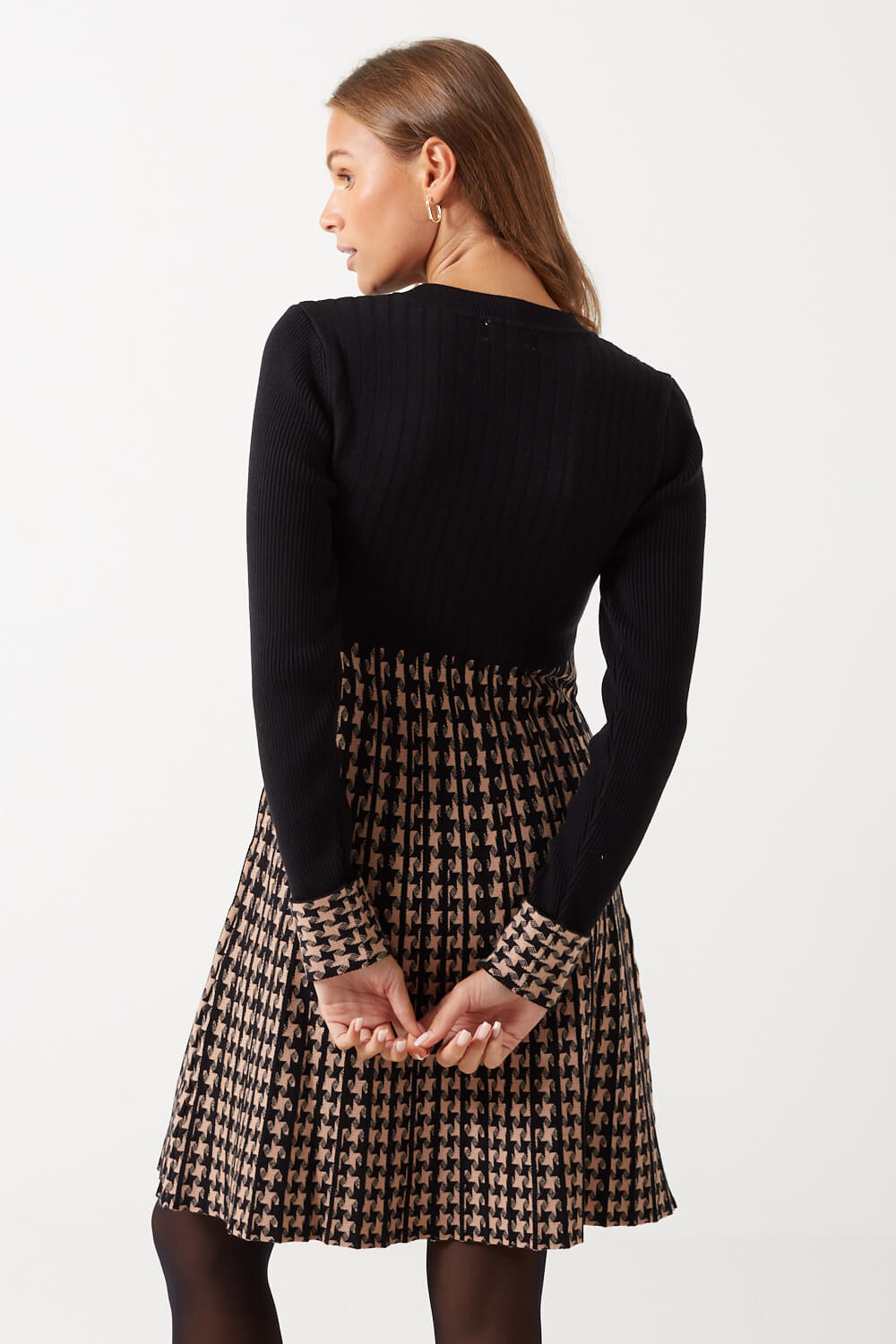 Ayla Houndstooth Knit Dress in Black