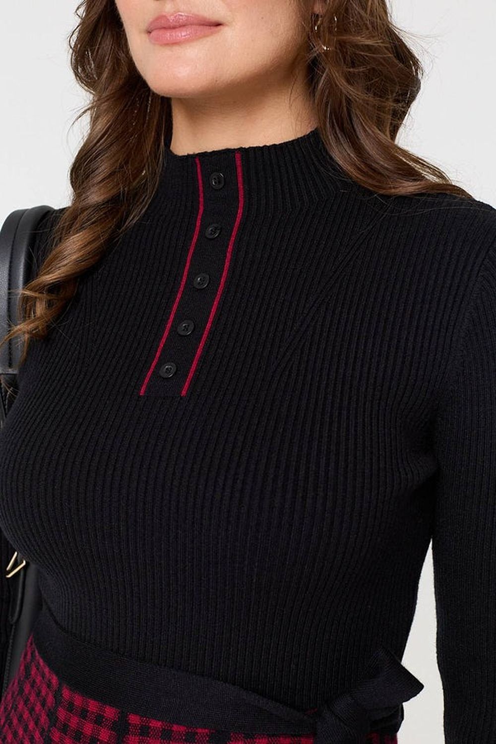 Chloe Checked Knee Length Jumper Dress in Black