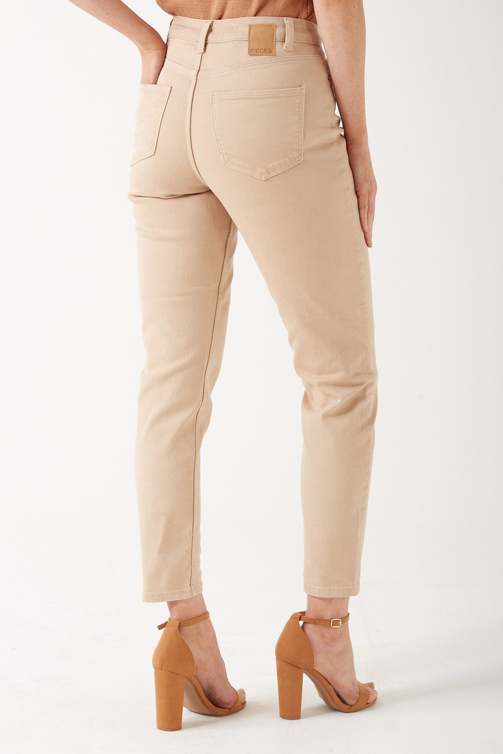 Kesia High Rise Mom Jeans in Beige