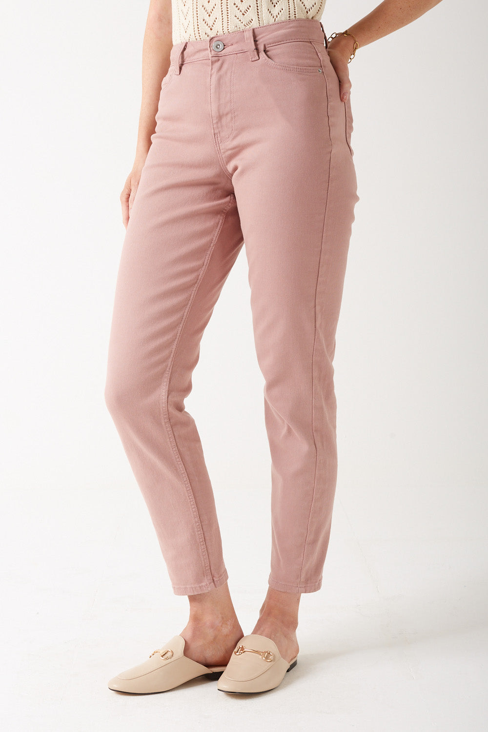 Kesia High Rise Mom Jeans in Blush