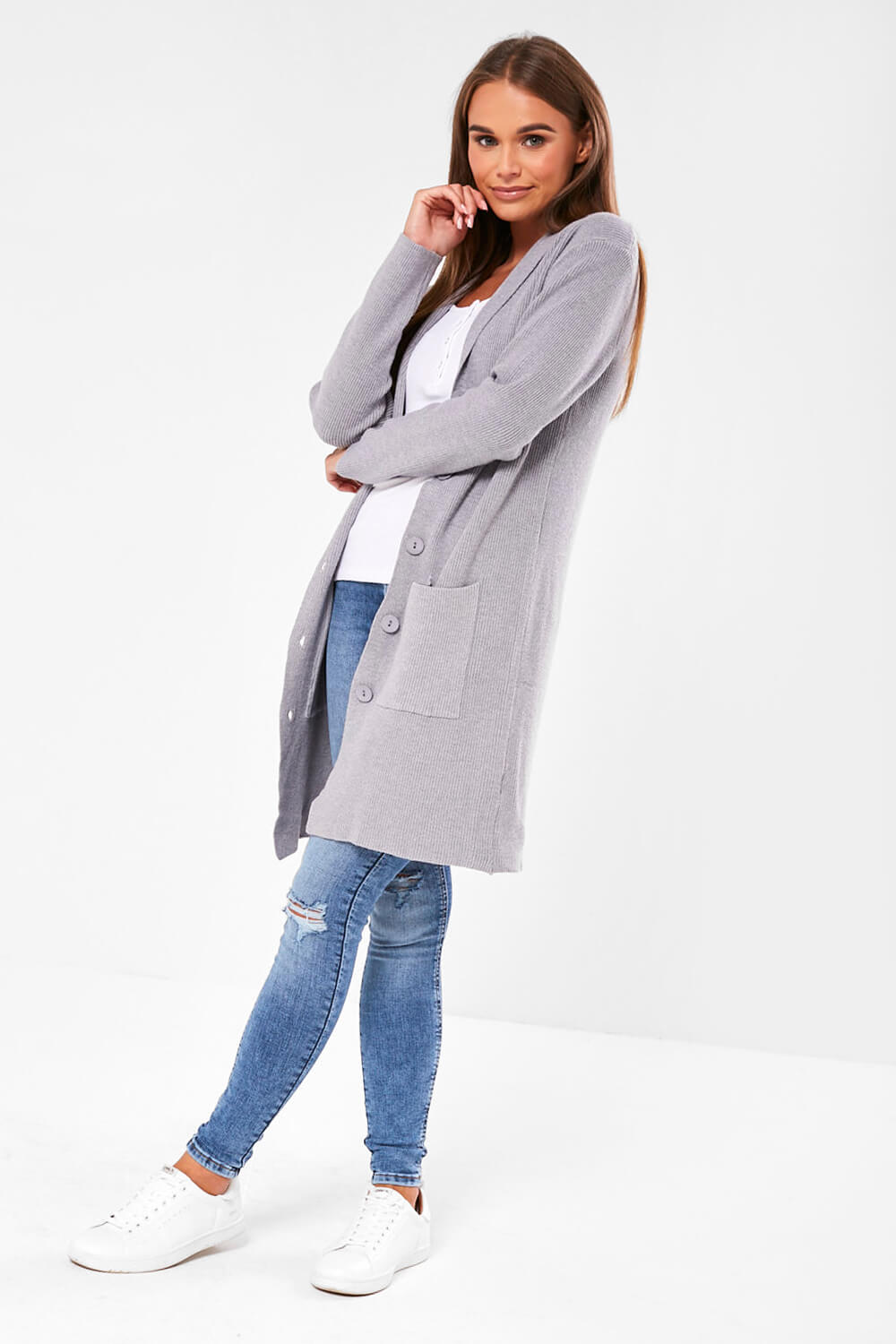 Kilani Button Up Cardigan in Grey