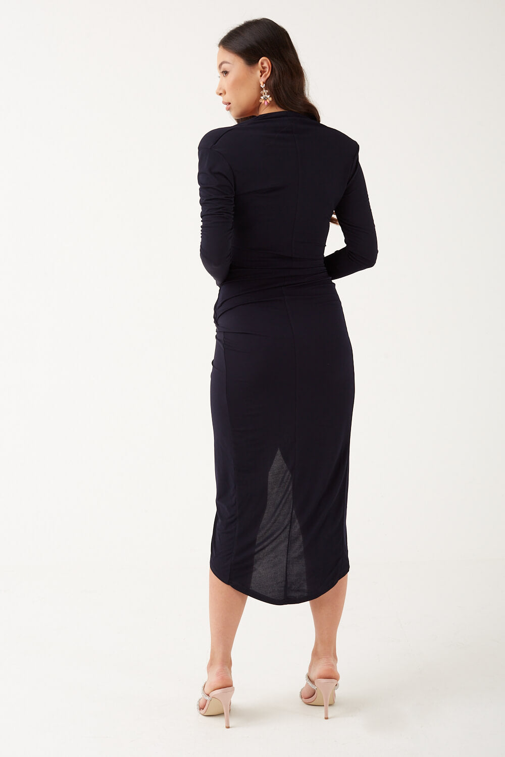 Kim Deep V Midi Dress in Navy