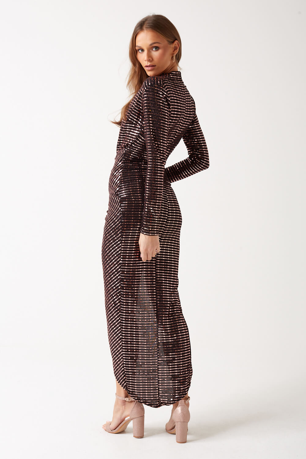 Kim Sequin Midi Dress in Bronze