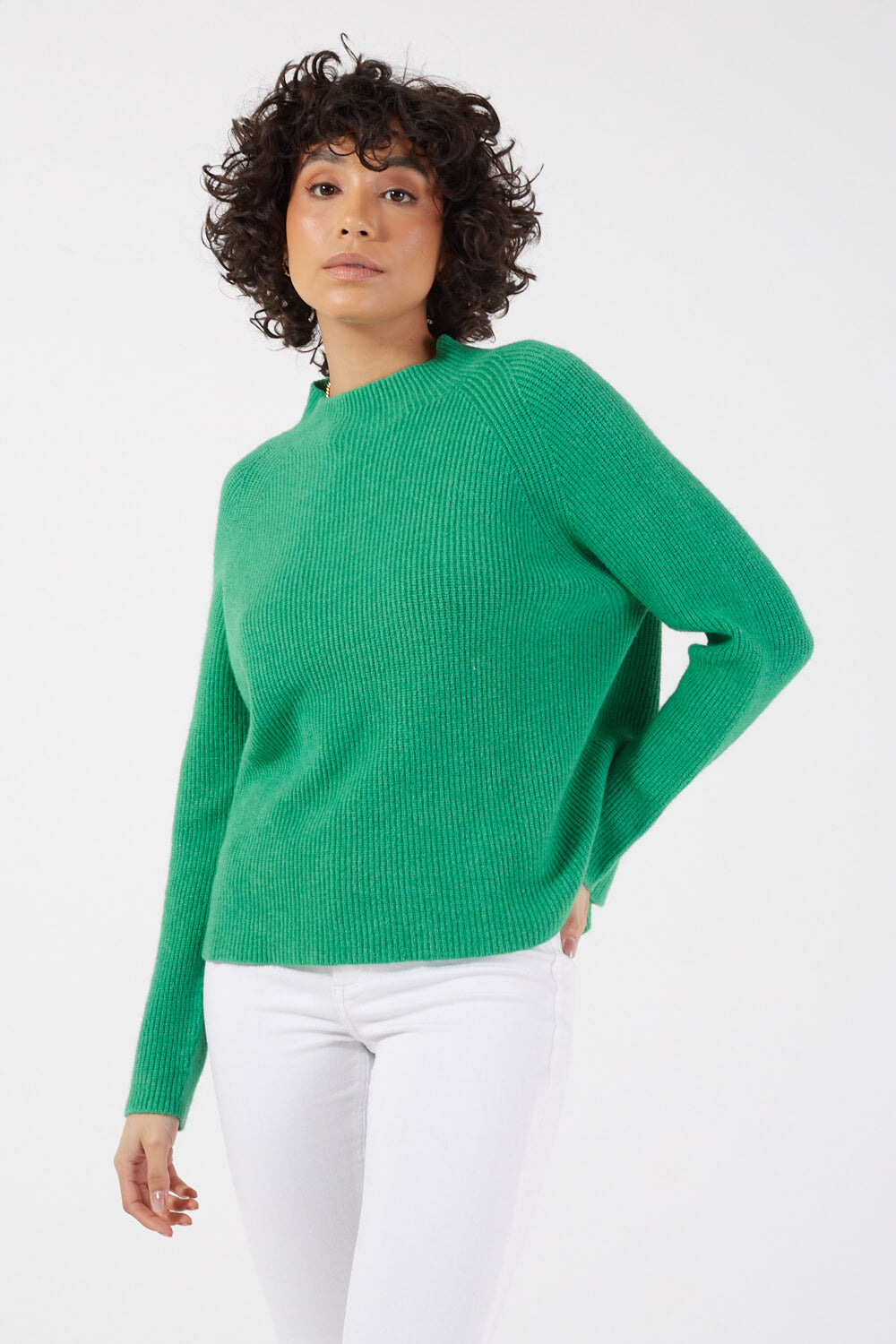 Tassia Raglan High Neck Knit Jumper in Green