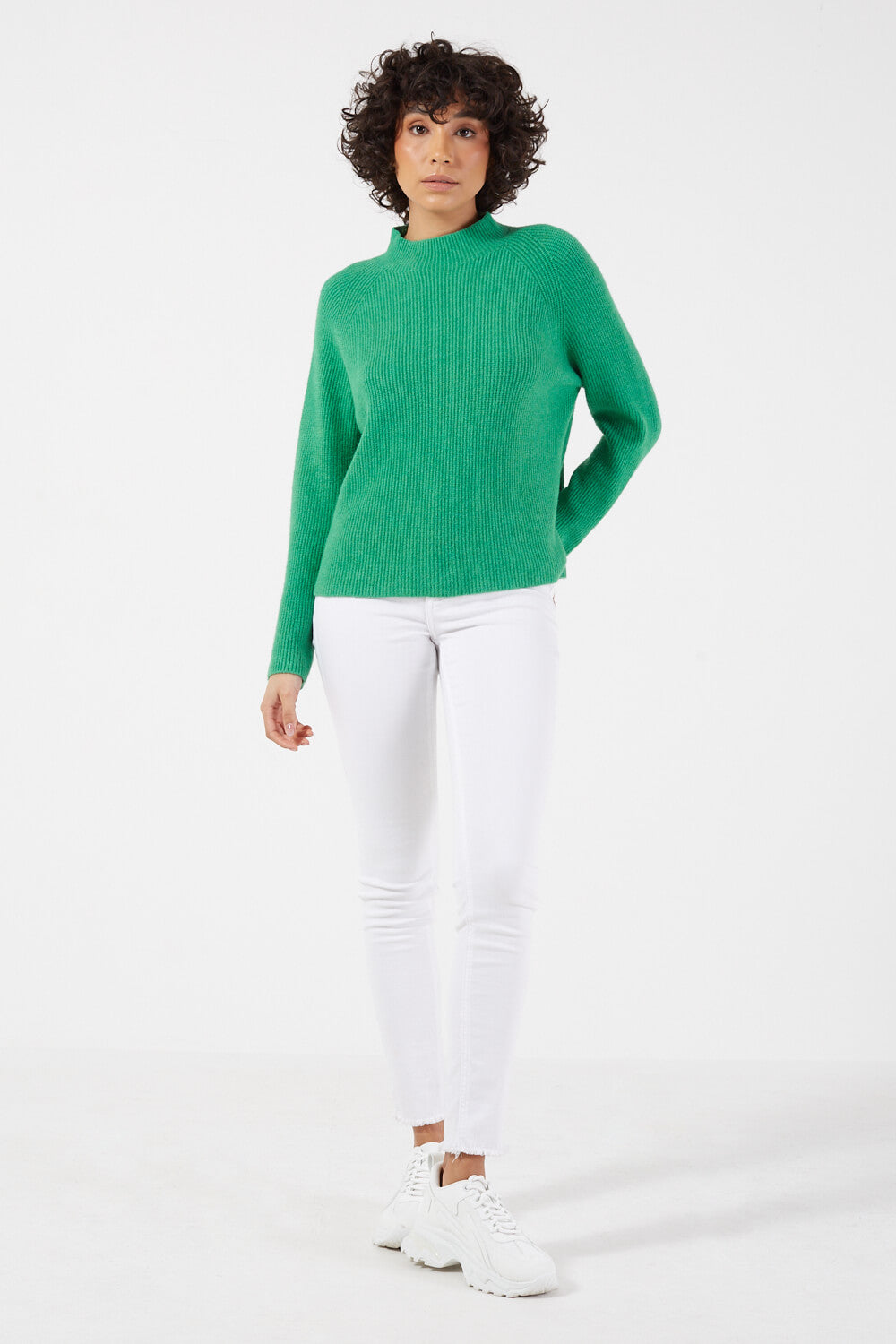 Tassia Raglan High Neck Knit Jumper in Green