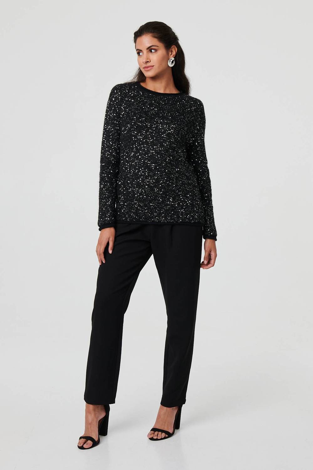 Sparkly Embellished Slim Jumper in Black
