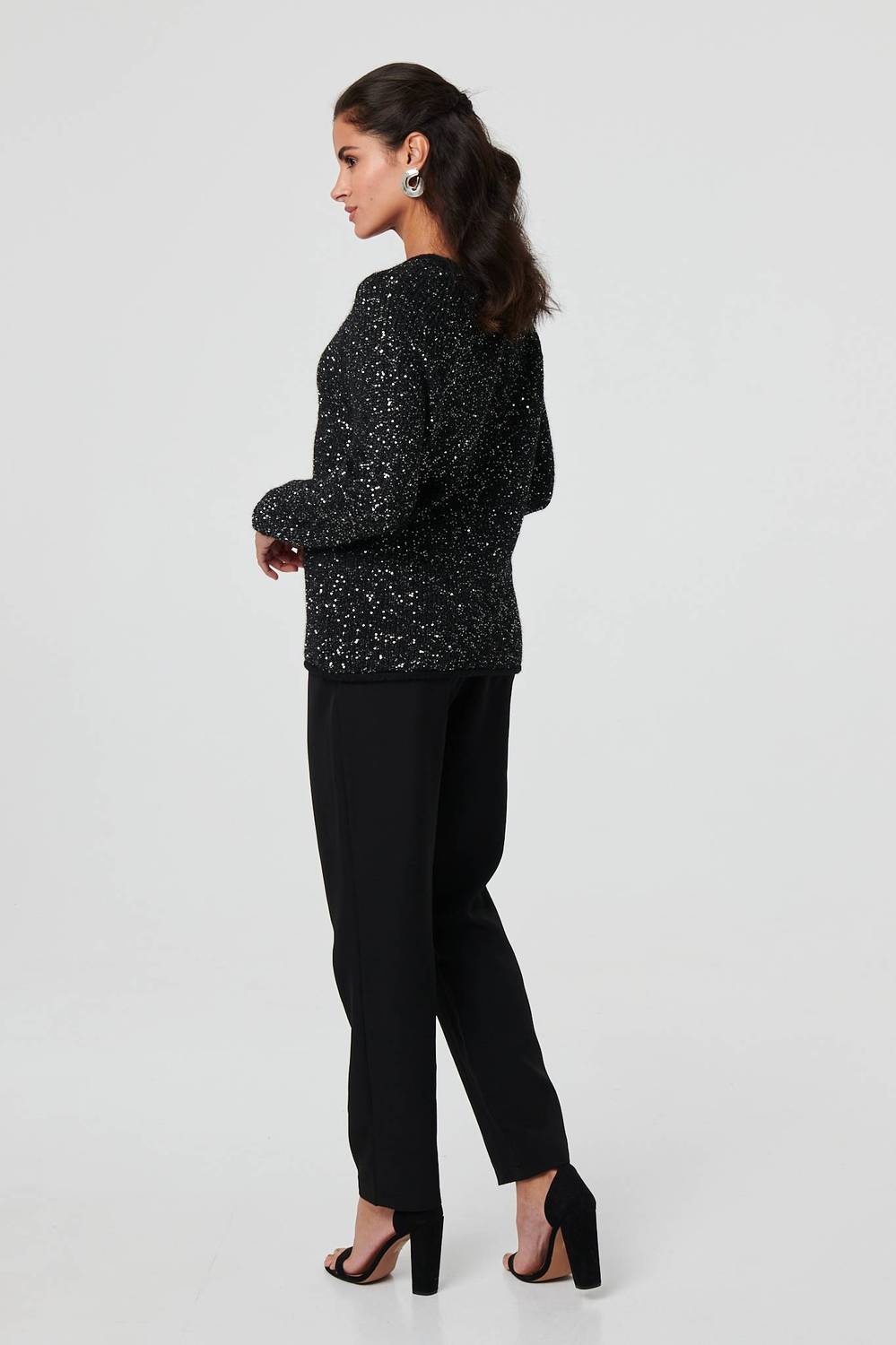 Sparkly Embellished Slim Jumper in Black