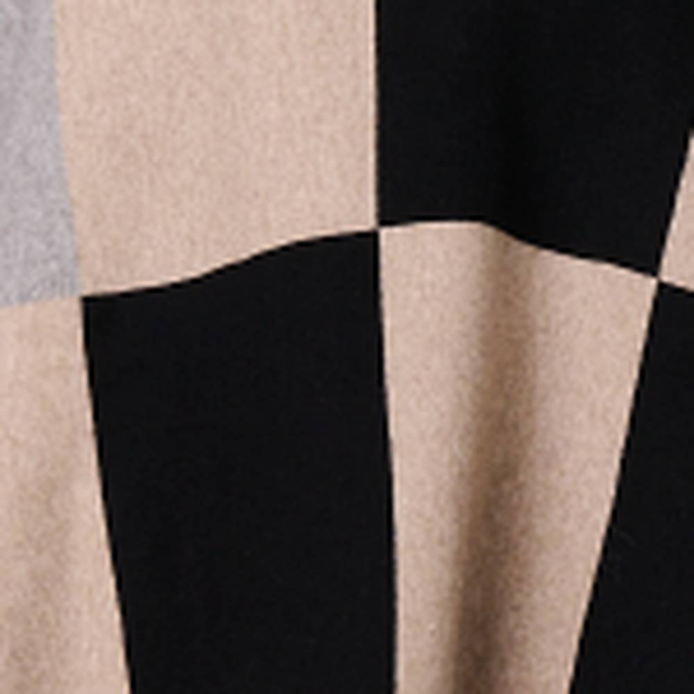 Colour Block Roll Neck Knitted Poncho in Beige