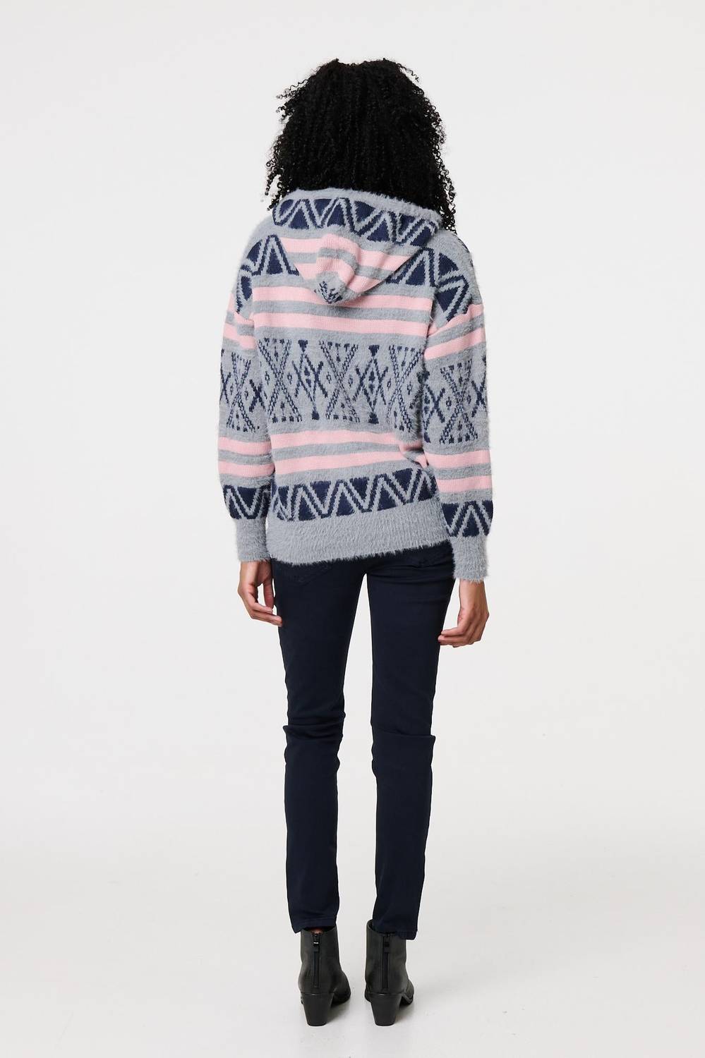 Ikat Print Relaxed Hooded Sweatshirt in Grey