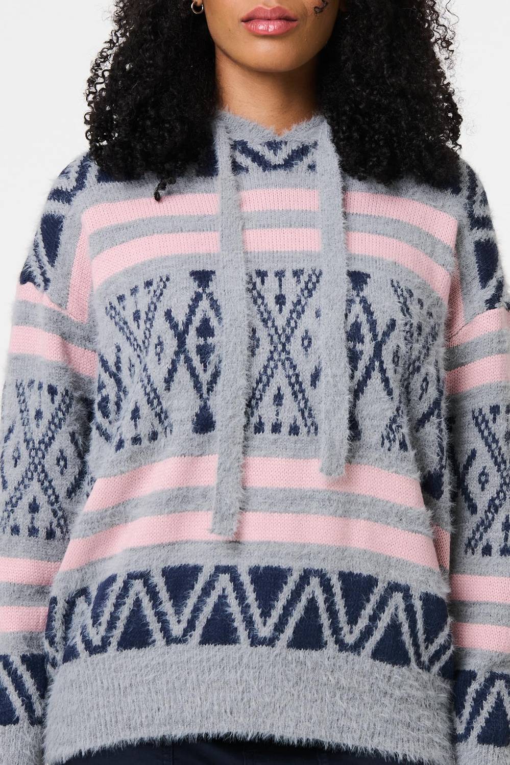 Ikat Print Relaxed Hooded Sweatshirt in Grey