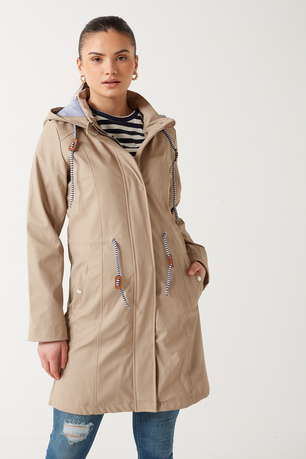 Lilly Drawstring Rain Jacket in stone