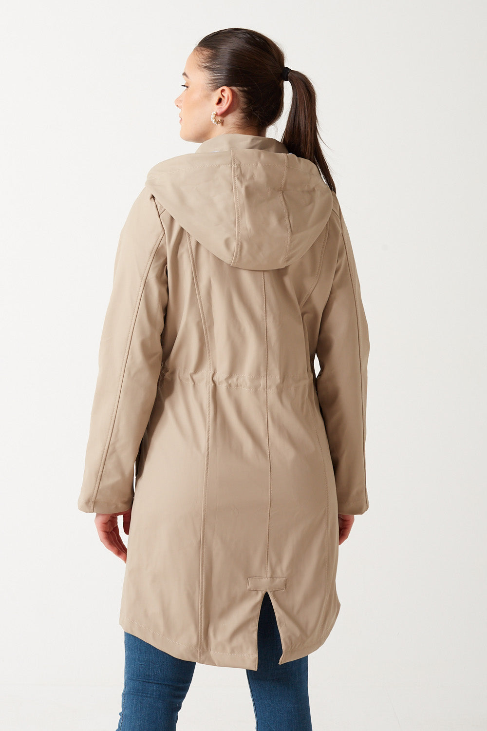 Lilly Drawstring Rain Jacket in stone