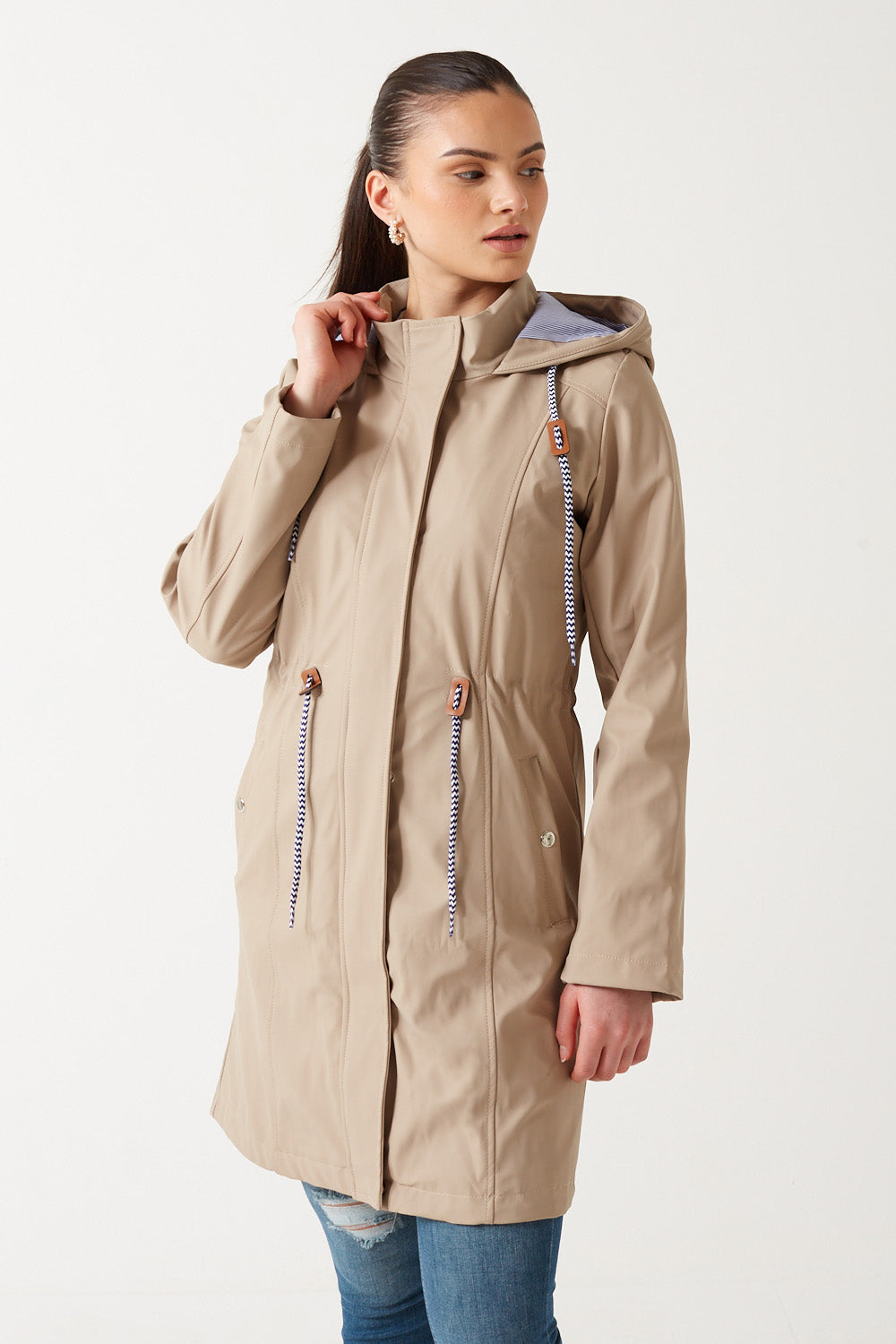 Lilly Drawstring Rain Jacket in stone