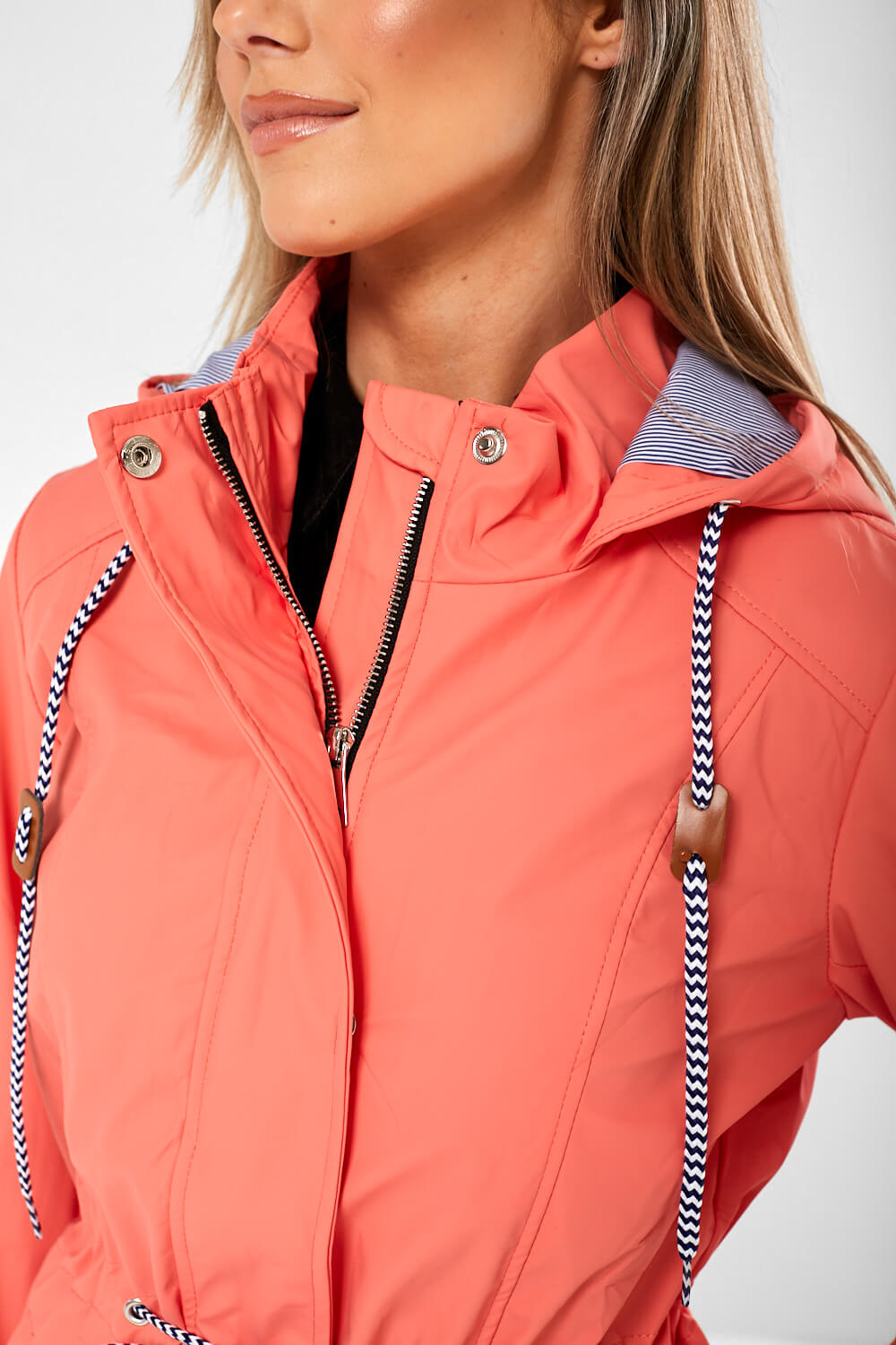 Lilly Drawstring Rain Jacket in Coral
