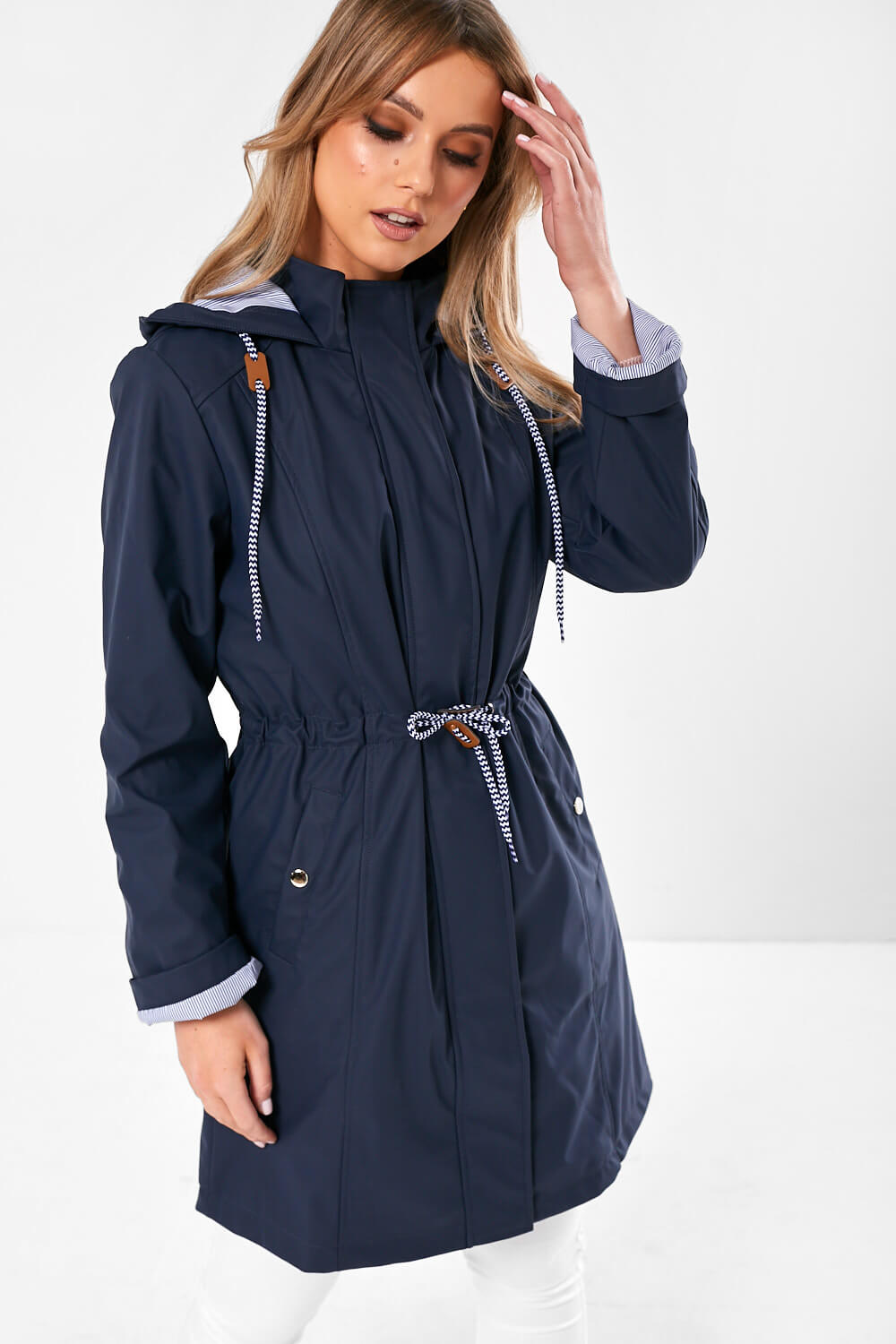 Lilly Drawstring Rain Jacket in Navy
