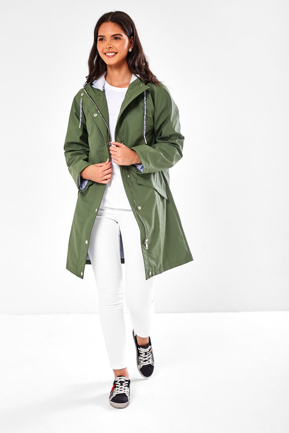 Lilly Long line Rain Jacket in Khaki