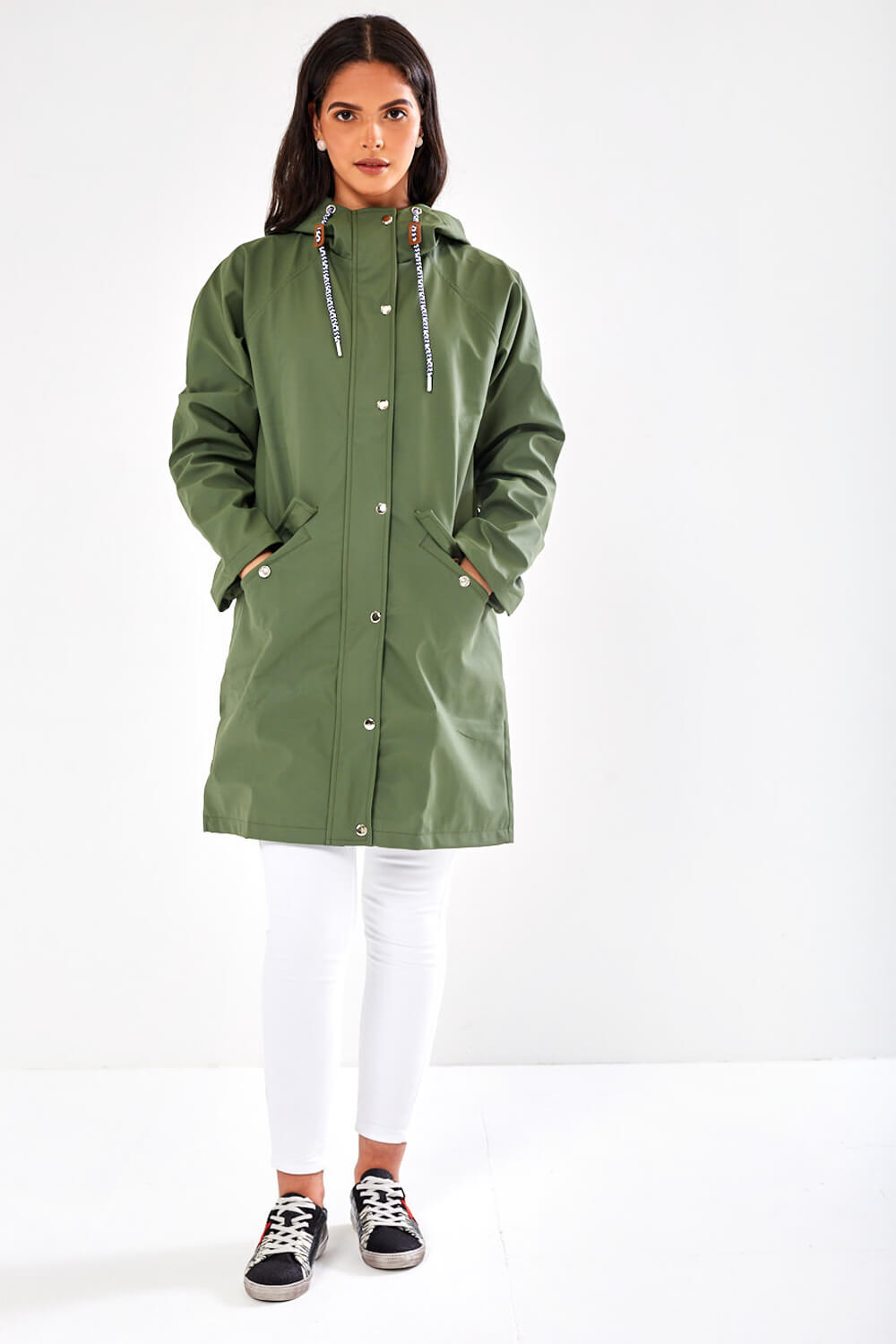 Lilly Long line Rain Jacket in Khaki