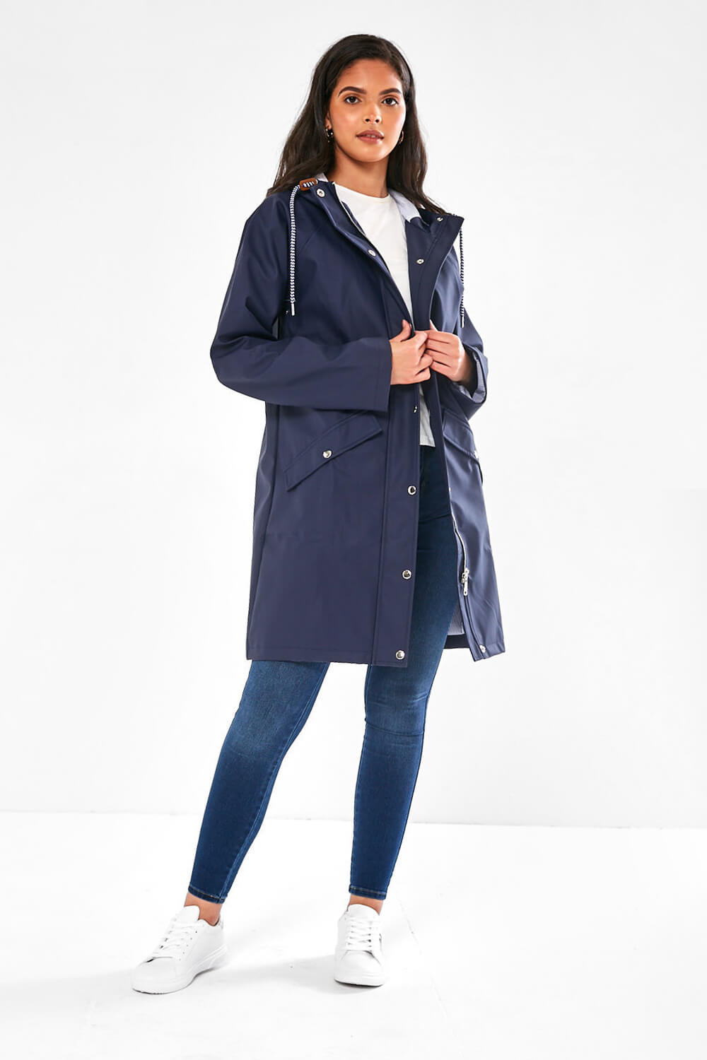 Lilly Long line Rain Jacket in Navy