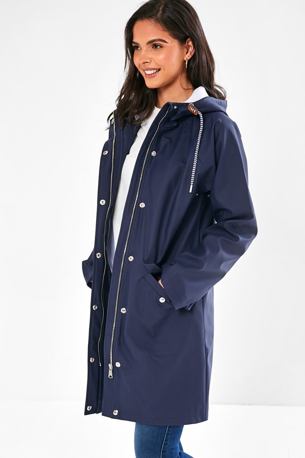 Lilly Long line Rain Jacket in Navy