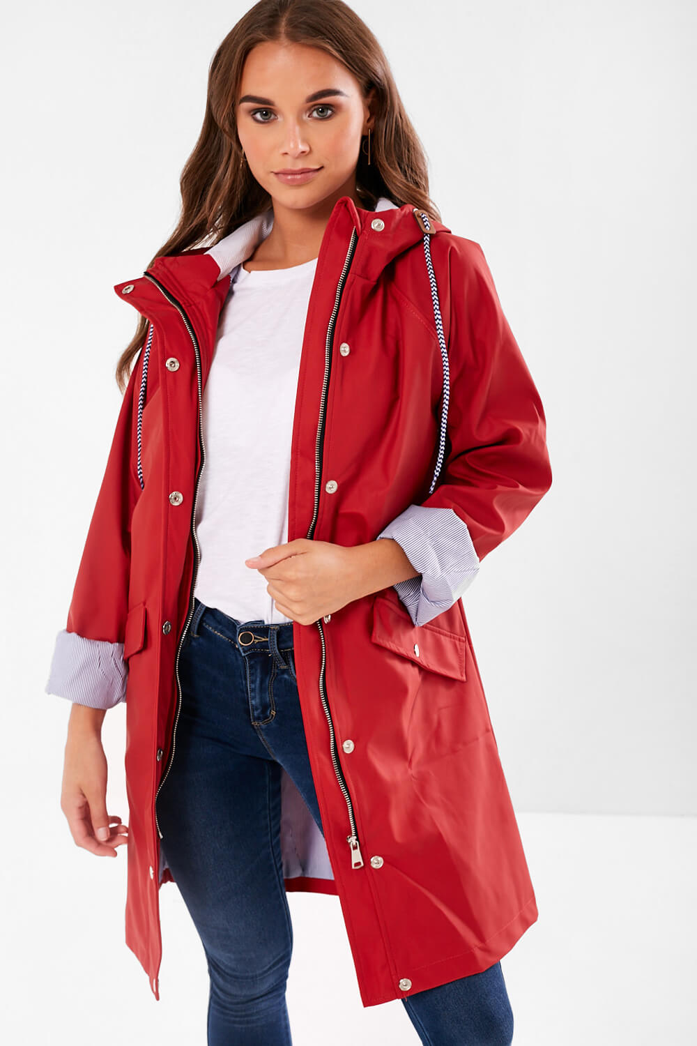 Lilly Long line Rain Jacket in Red