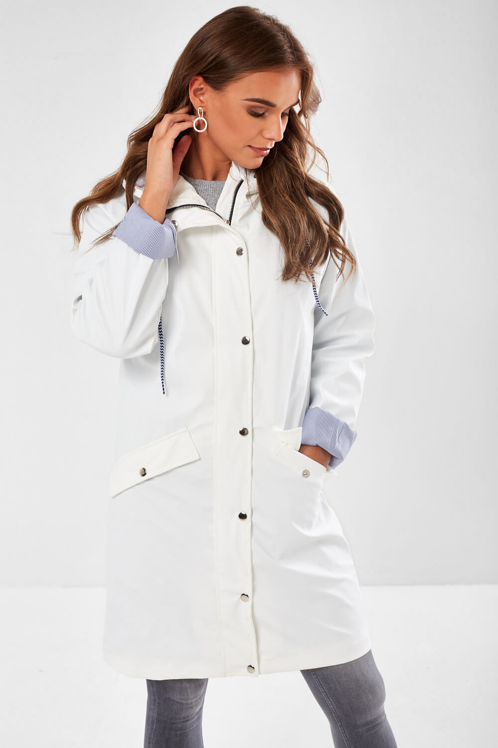 Lilly Long line Rain Jacket in White