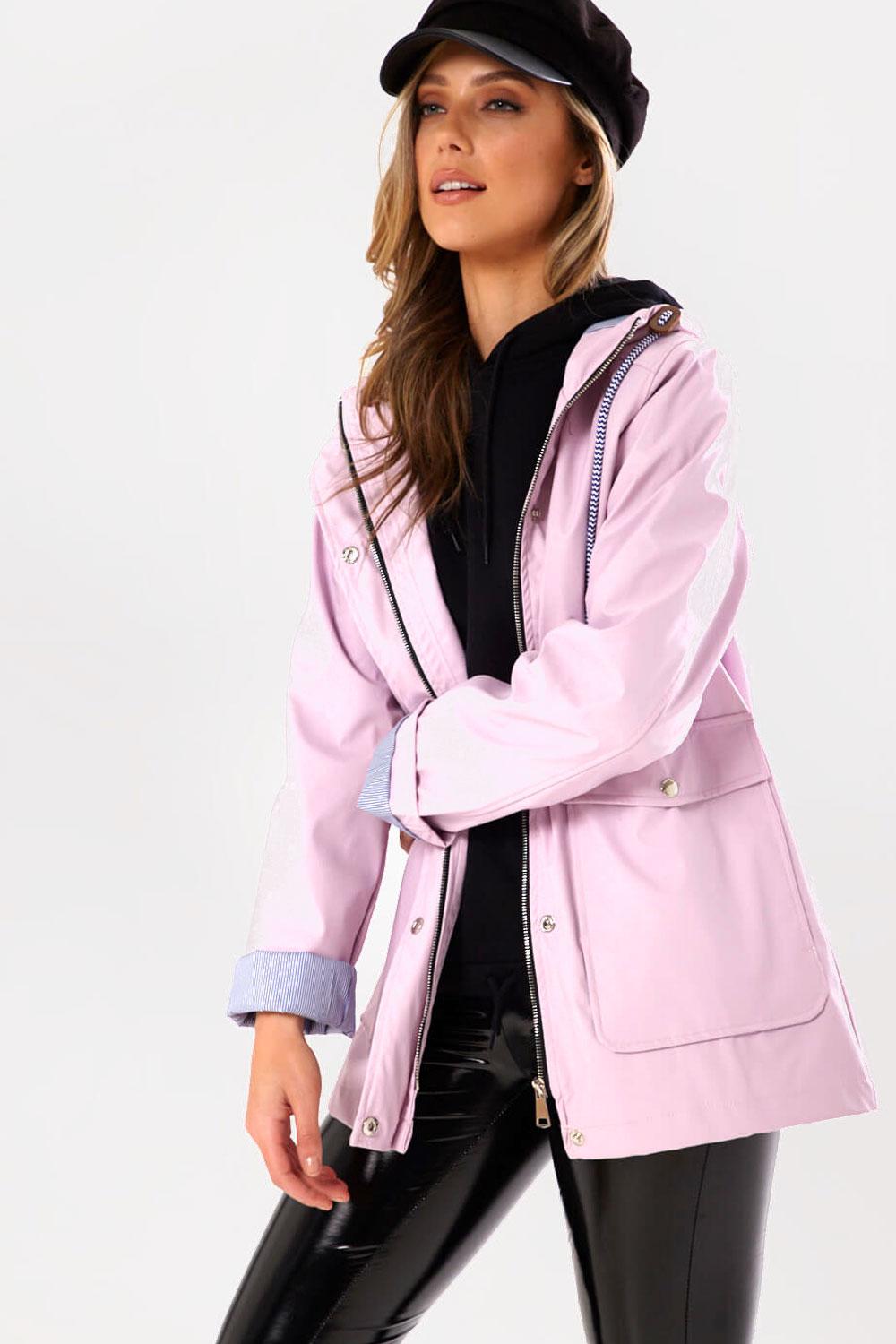 Lilly Stripe Lined Raincoat in Lilac