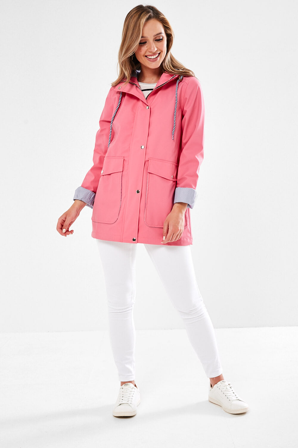 Lilly Stripe Lined Raincoat in Bubblegum Pink