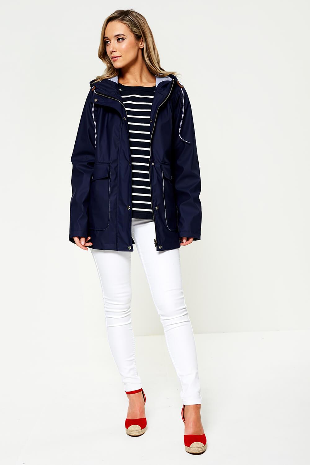 Lilly Stripe Lined Raincoat in Navy
