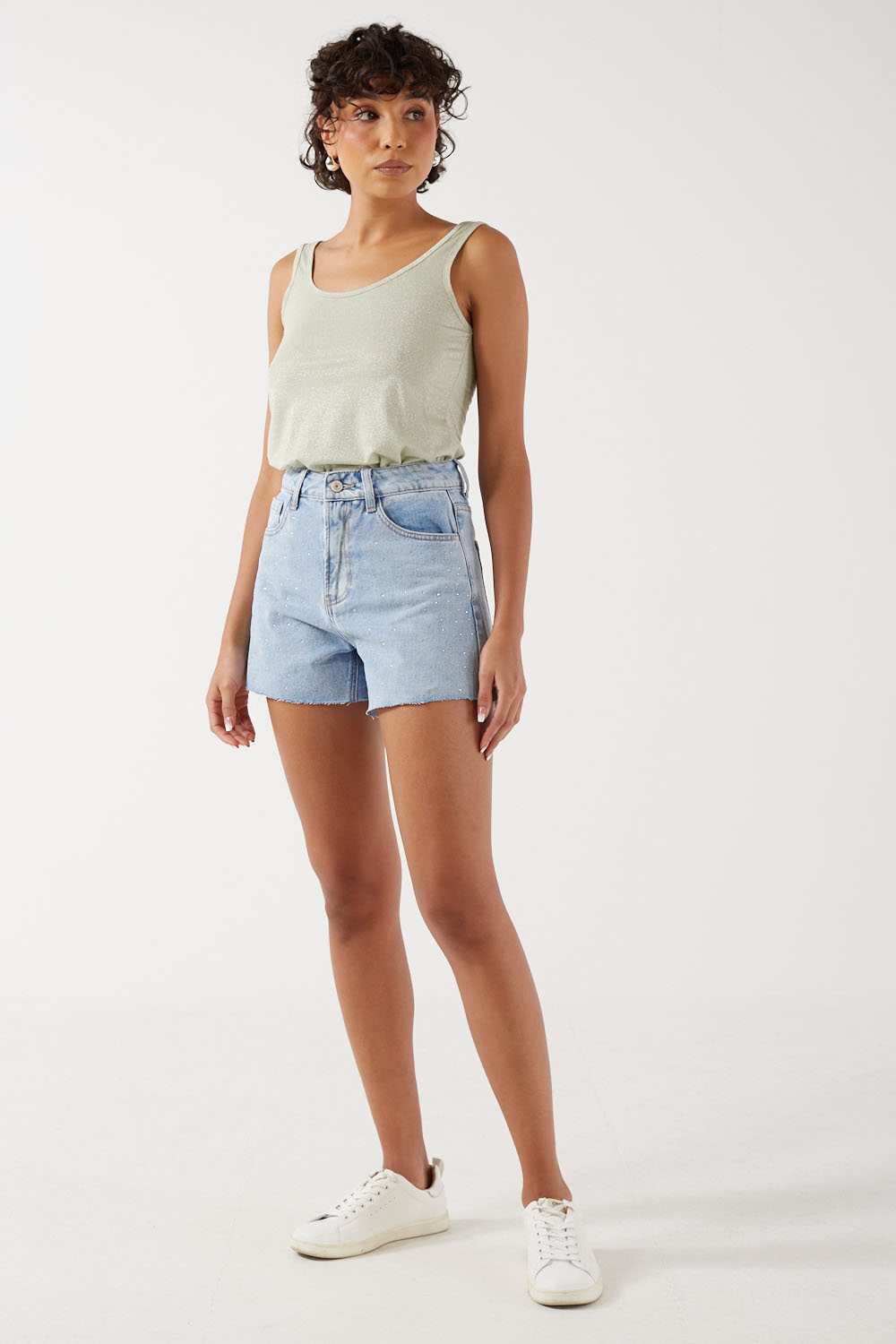 Lipa Lurex Glitter Tank Top in Light Green