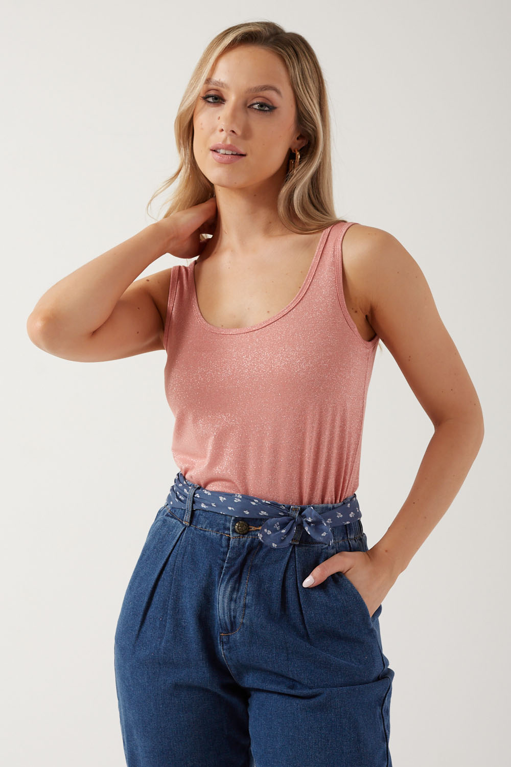 Lipa Lurex Glitter Tank Top in Light Pink