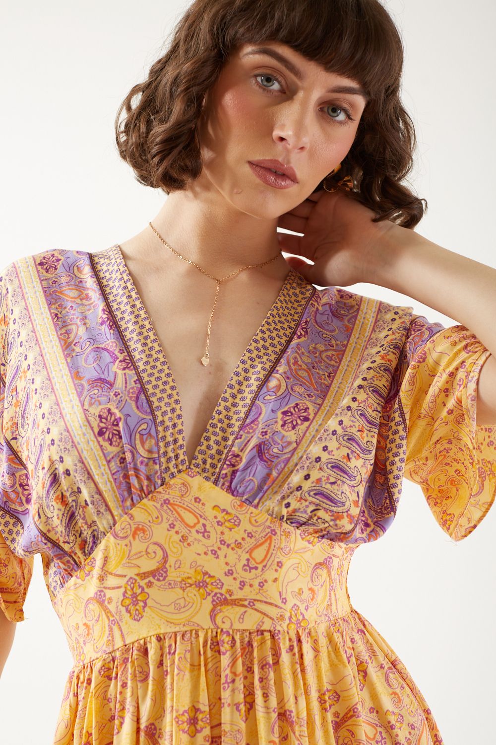 Tatyanna Boho Printed Maxi Dress in Yellow