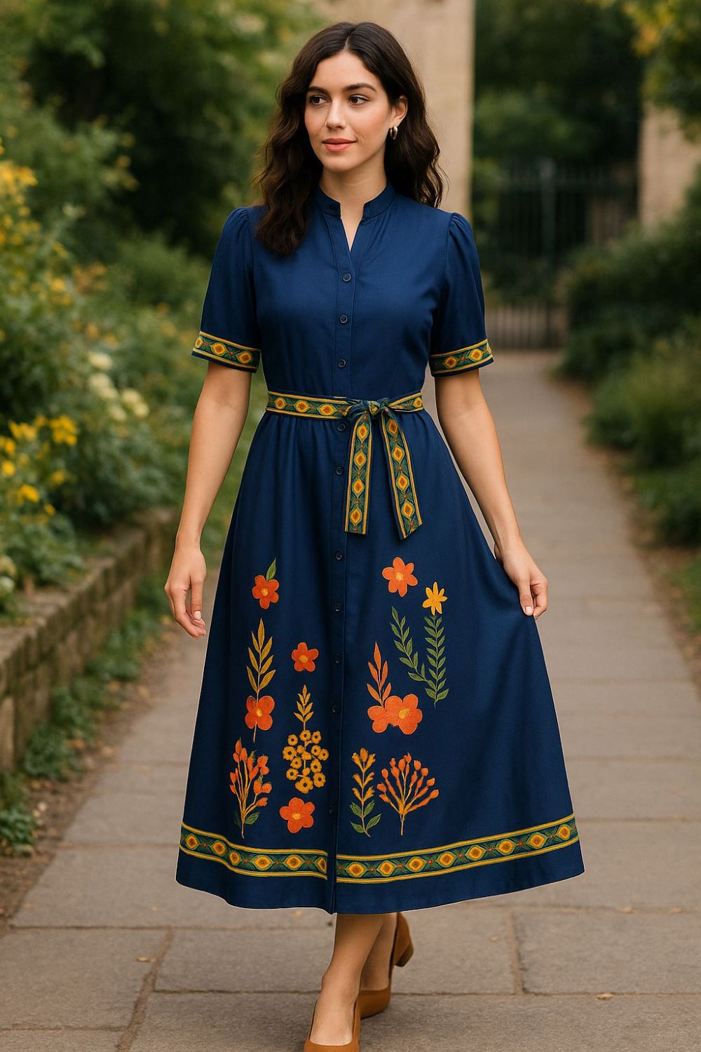 Violet Printed Shirt Dress in Navy