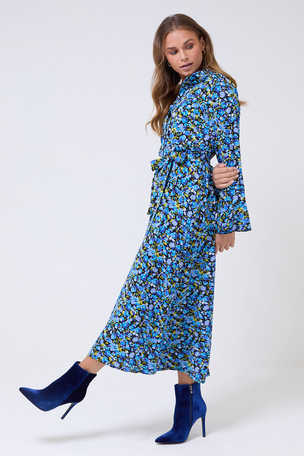 Ranyra Printed Shirt Dress in Blue Floral