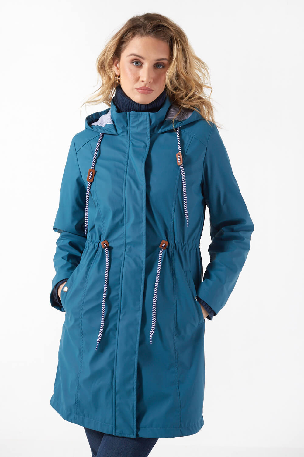Lilly Drawstring Rain Jacket in Teal