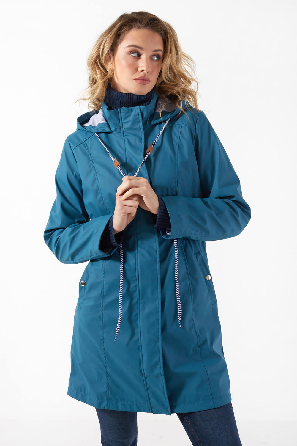 Lilly Drawstring Rain Jacket in Teal