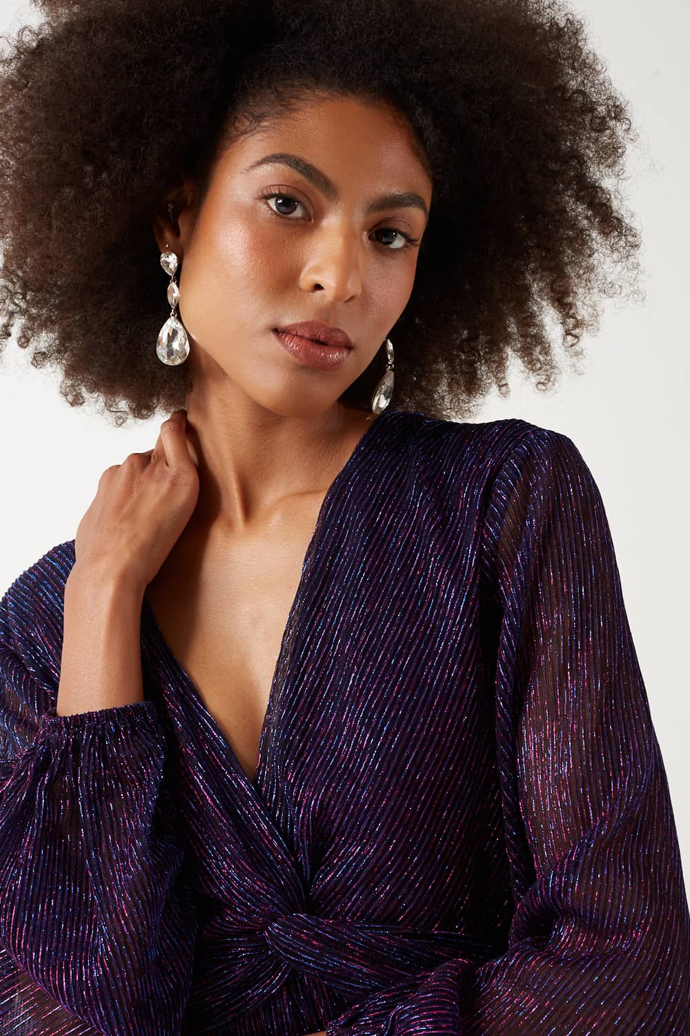 Isa V-Neck L/S Midi Lurex Dress in Purple