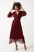 Isa V-Neck L/S Midi Lurex Dress in Wine