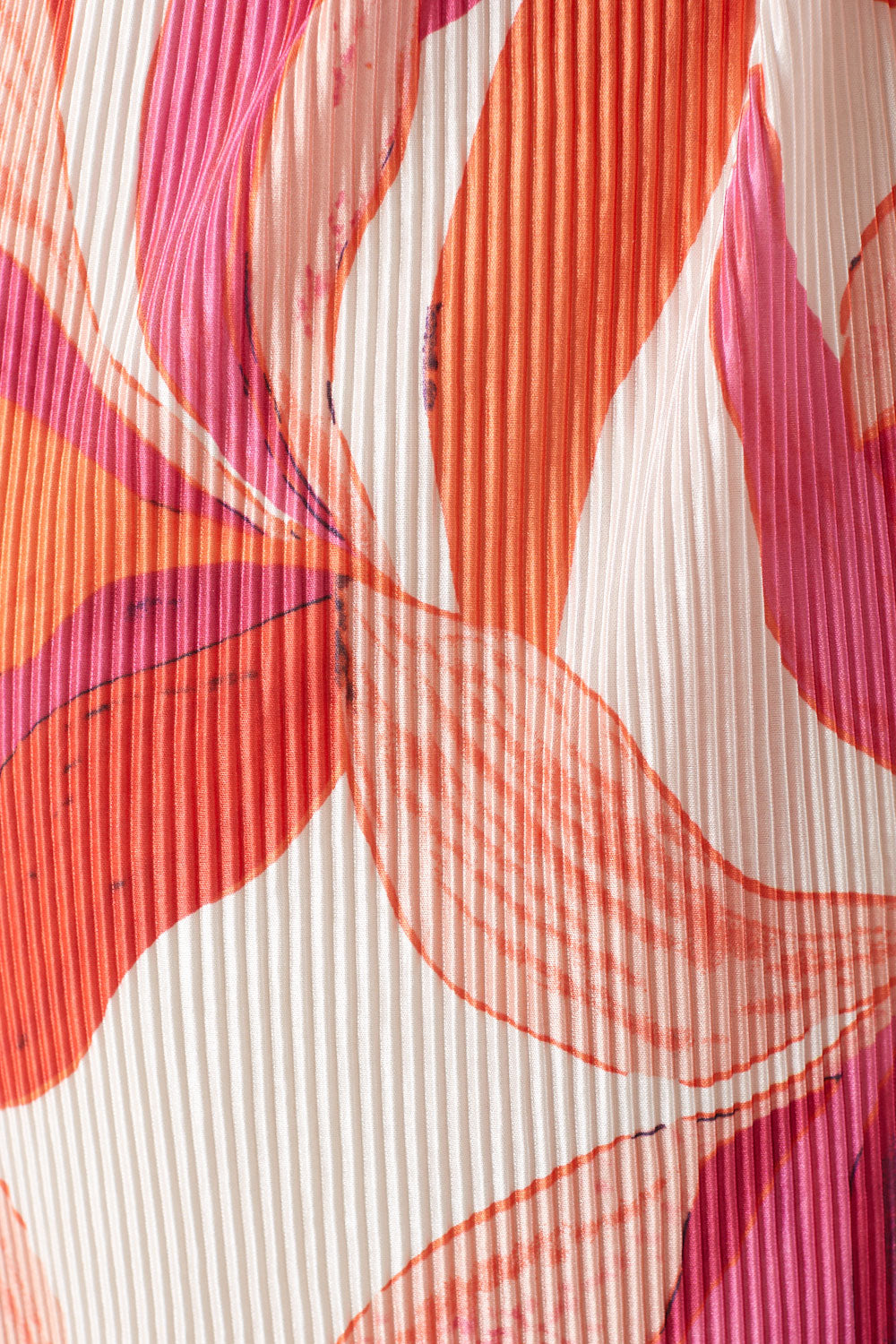 Nancy Floral V-Neck Pleated High-Low Midi Dress in Pink