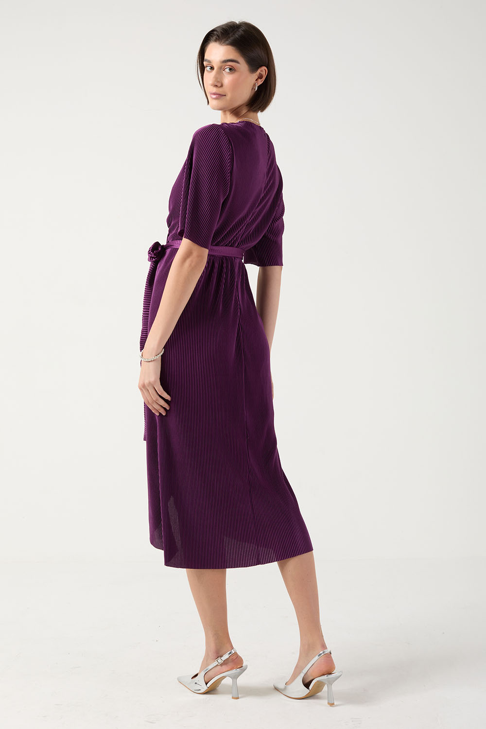 Kai Pleated Wrap Over Dress in Purple