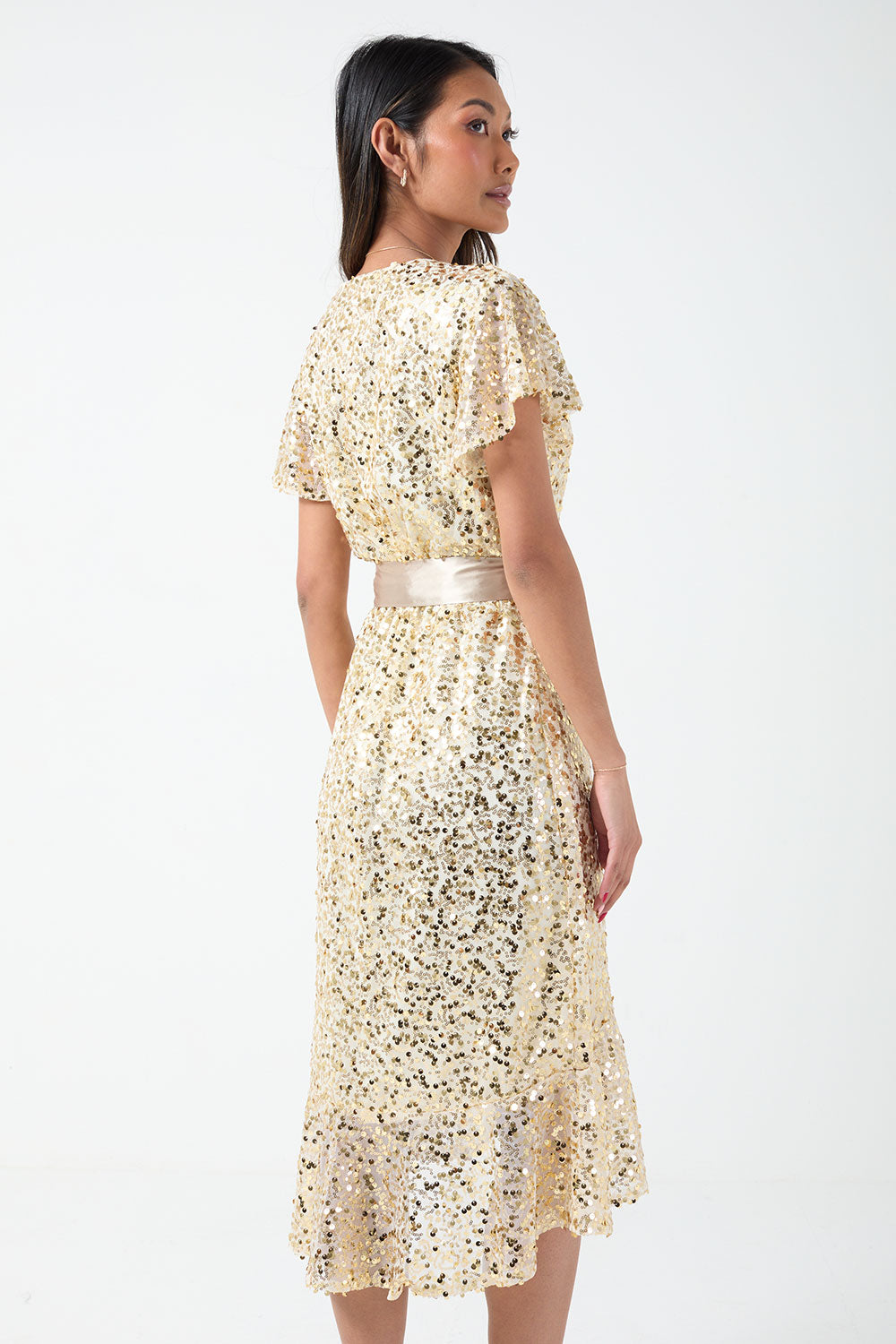 Jade Sequin Wrap Dress in Gold
