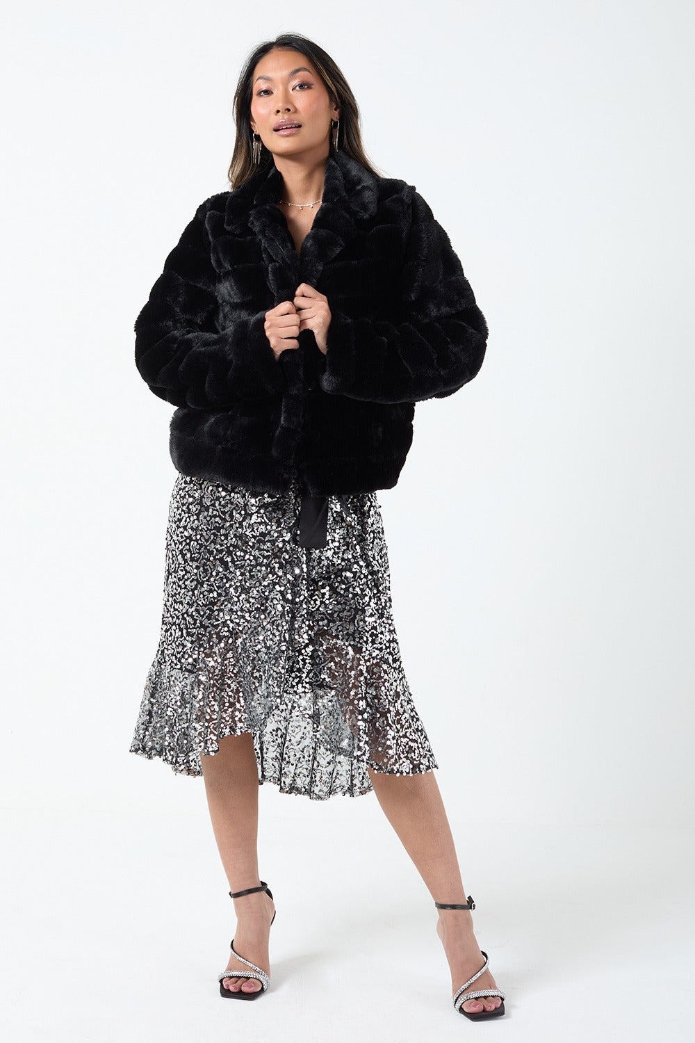 Jade Sequin Wrap Dress in Black