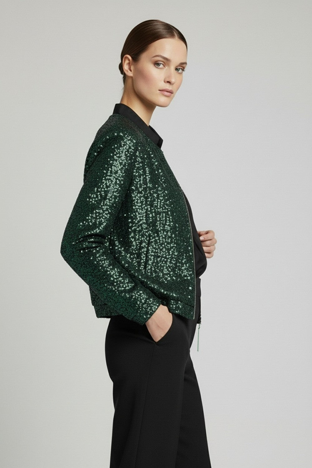 Hannah Sequin Zip Jacket in Green