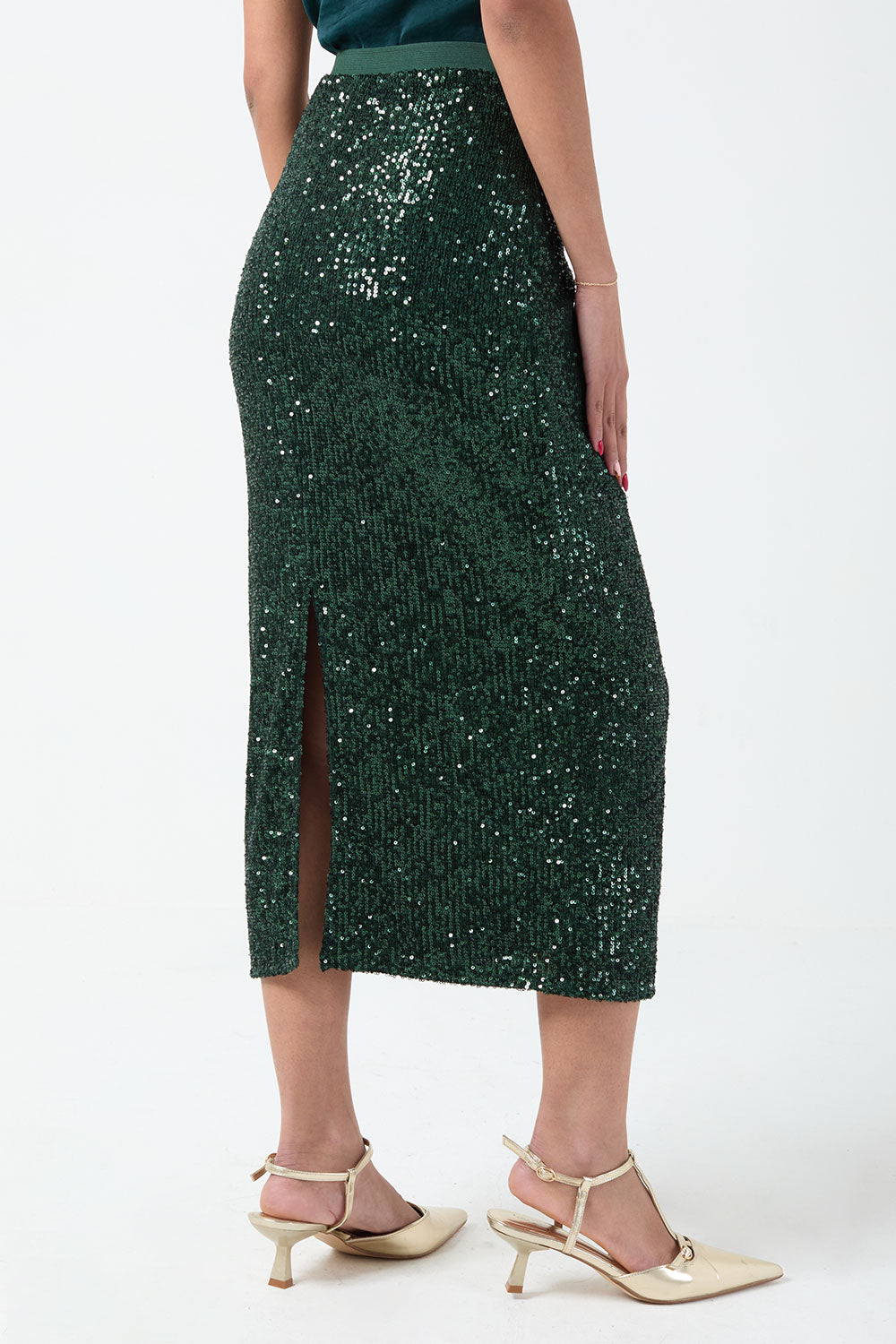 Katie Sequin Midi Skirt in Green