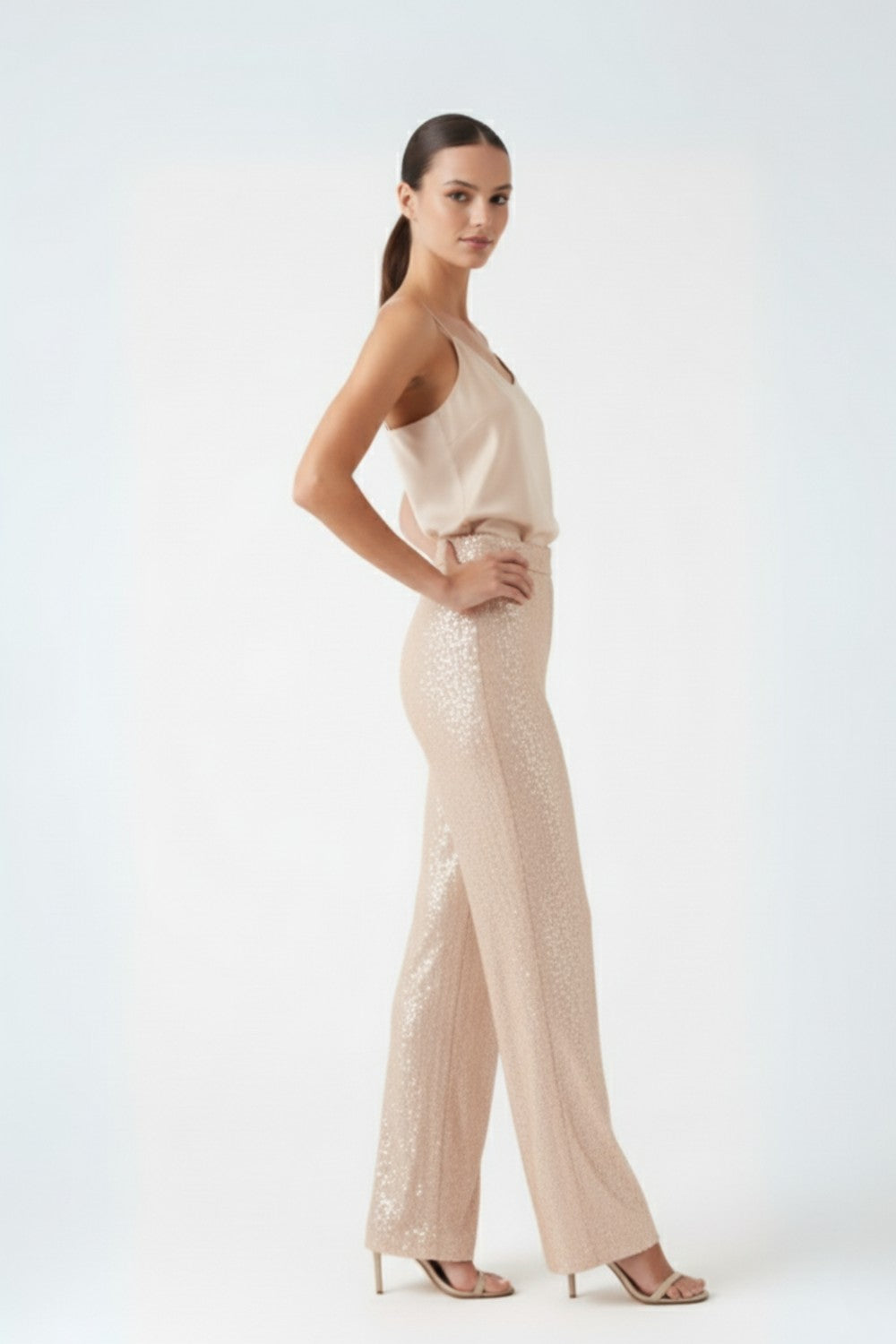 Jade Sequin Trouser in Champagne