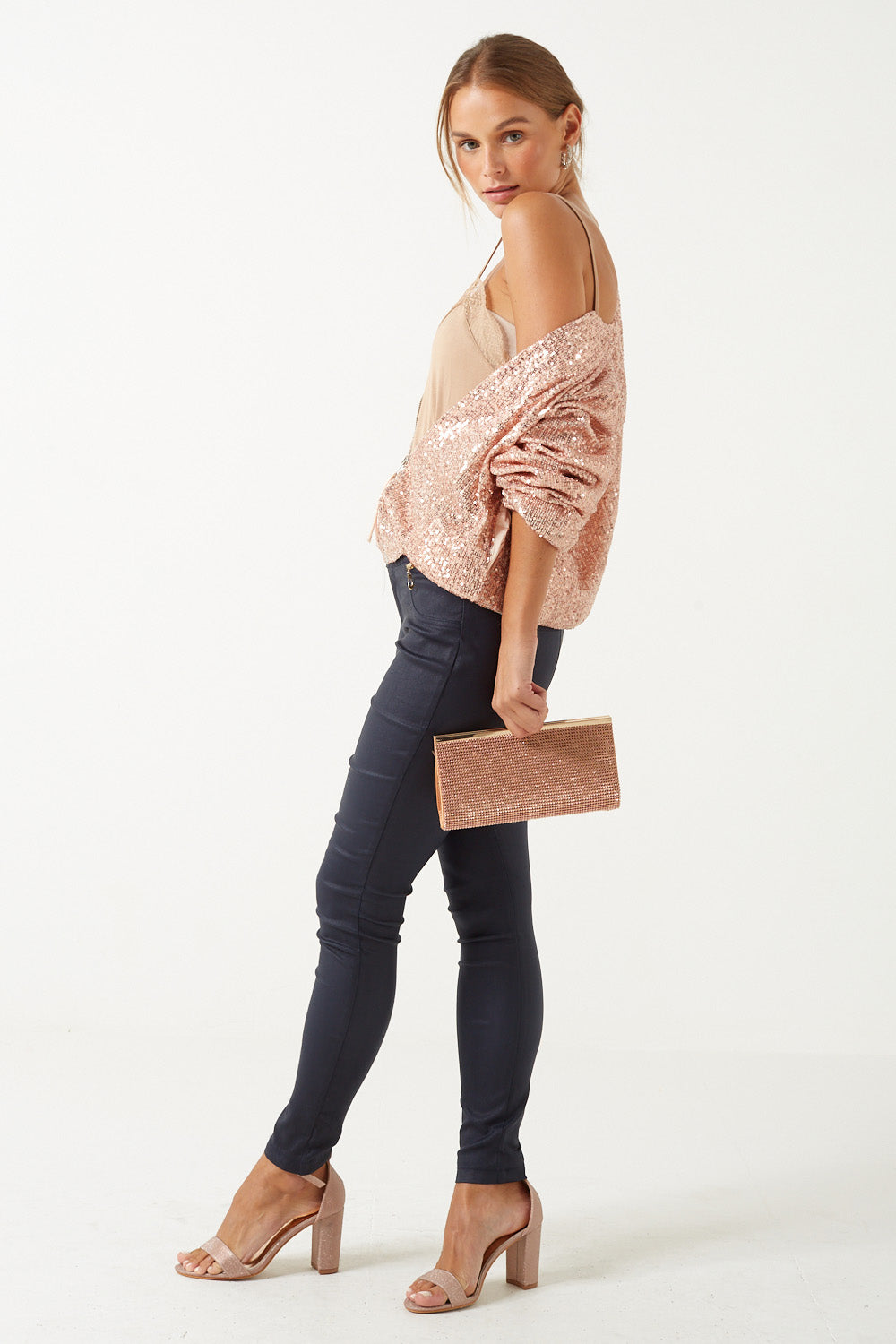 Suzanne Sequin Bomber Jacket in Rose Gold