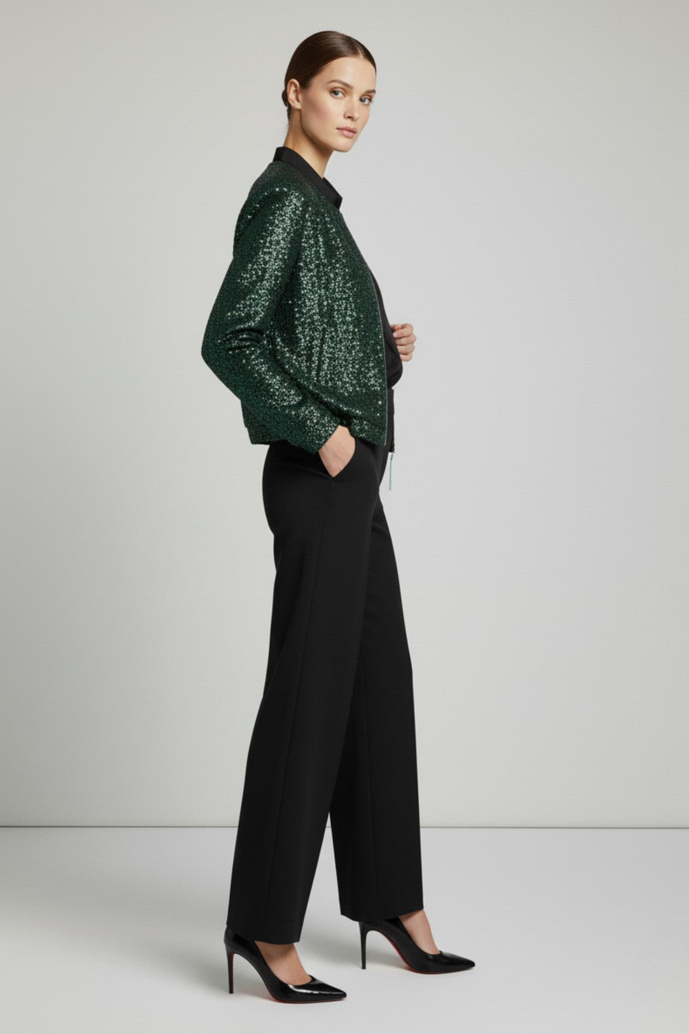 Hannah Sequin Zip Jacket in Green