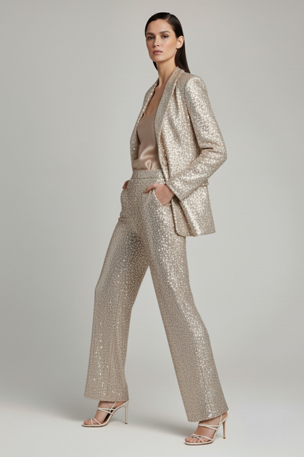 Maya Sequin Box Jacket in Champagne